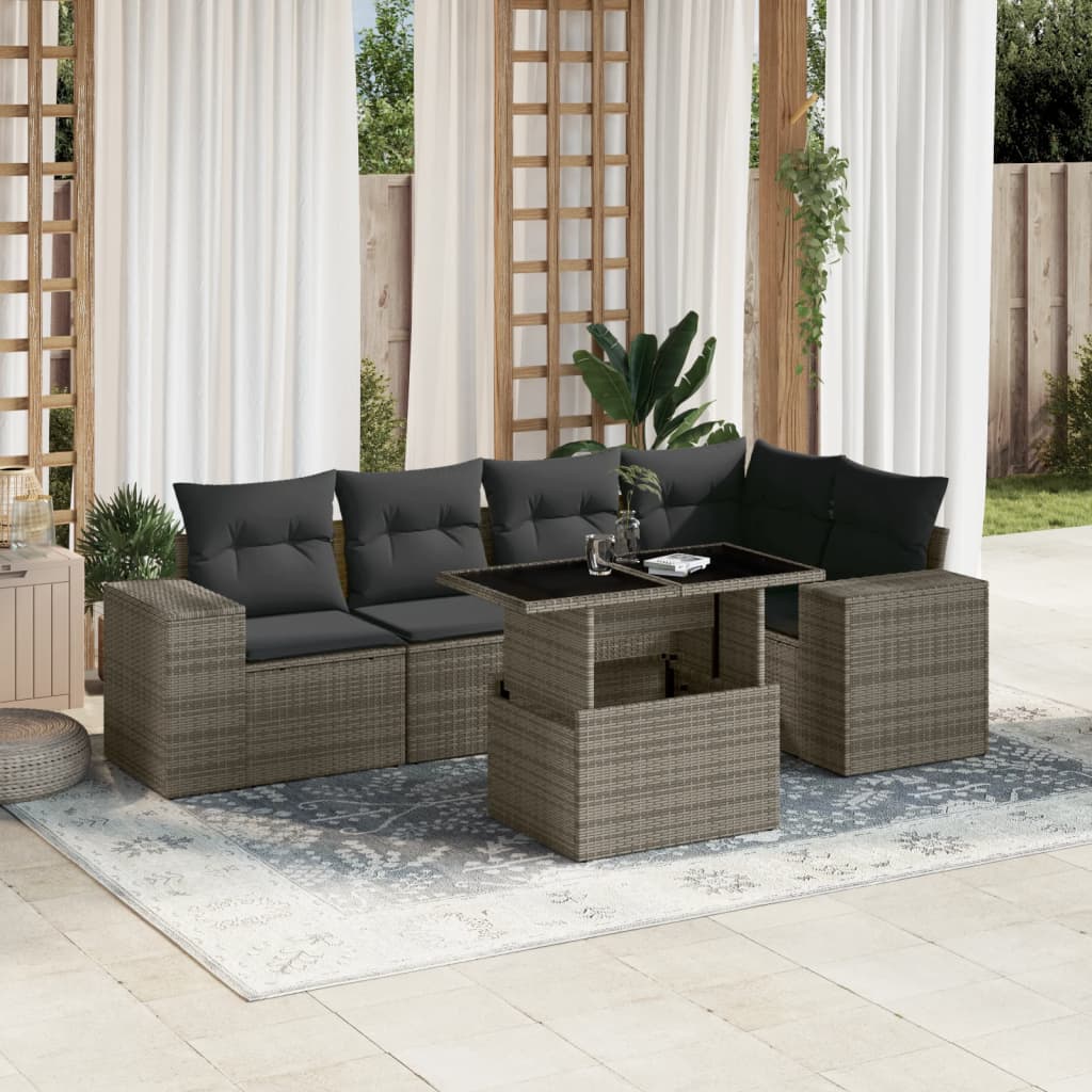 vidaXL Set de muebles de jardín 6 pzas y cojines ratán sintético gris