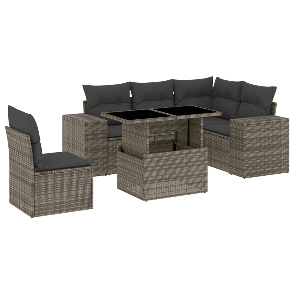 vidaXL Set de muebles de jardín 6 pzas y cojines ratán sintético gris