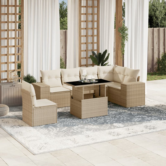 vidaXL Set sofás de jardín 7 piezas y cojines ratán sintético beige