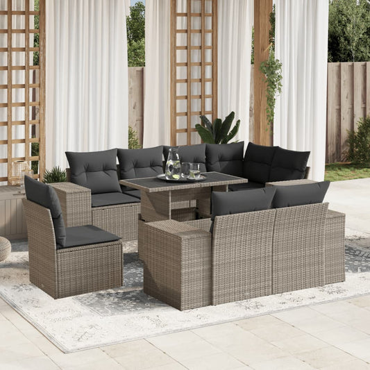 vidaXL Set muebles jardín 9 pzas y cojines ratán sintético gris claro