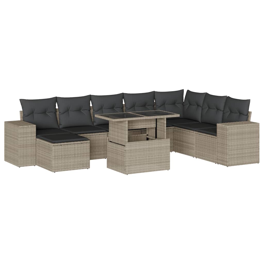 vidaXL Set muebles jardín 9 pzas y cojines ratán sintético gris claro