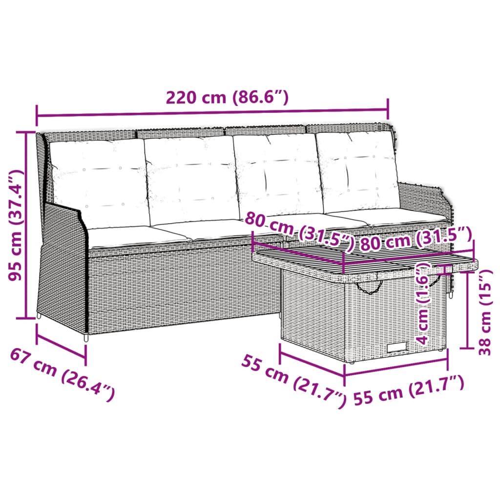 vidaXL Set de muebles de jardín 3 pzas y cojines ratán sintético gris