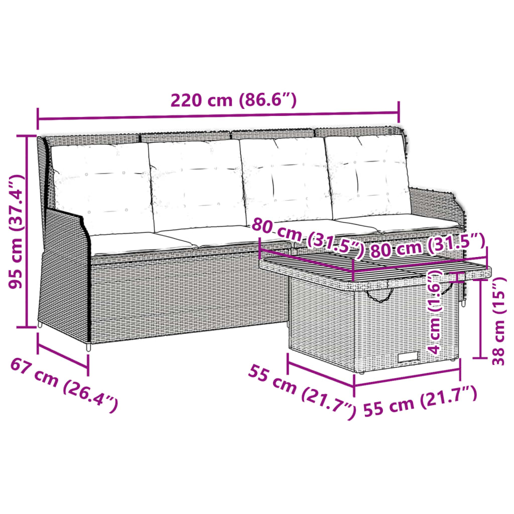 vidaXL Set muebles de jardín 3 piezas y cojines ratán sintético beige