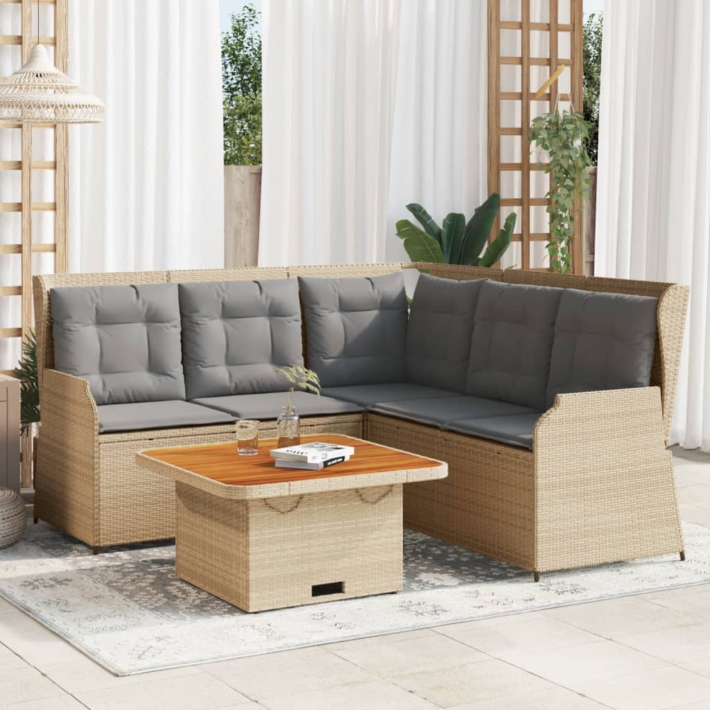 vidaXL Set muebles de jardín 4 piezas y cojines ratán sintético beige