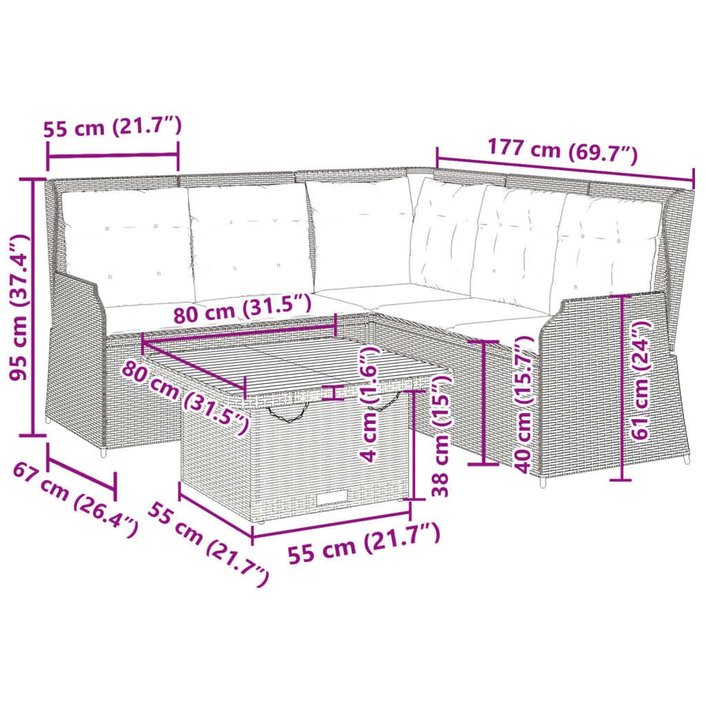 vidaXL Set muebles de jardín 4 piezas y cojines ratán sintético beige