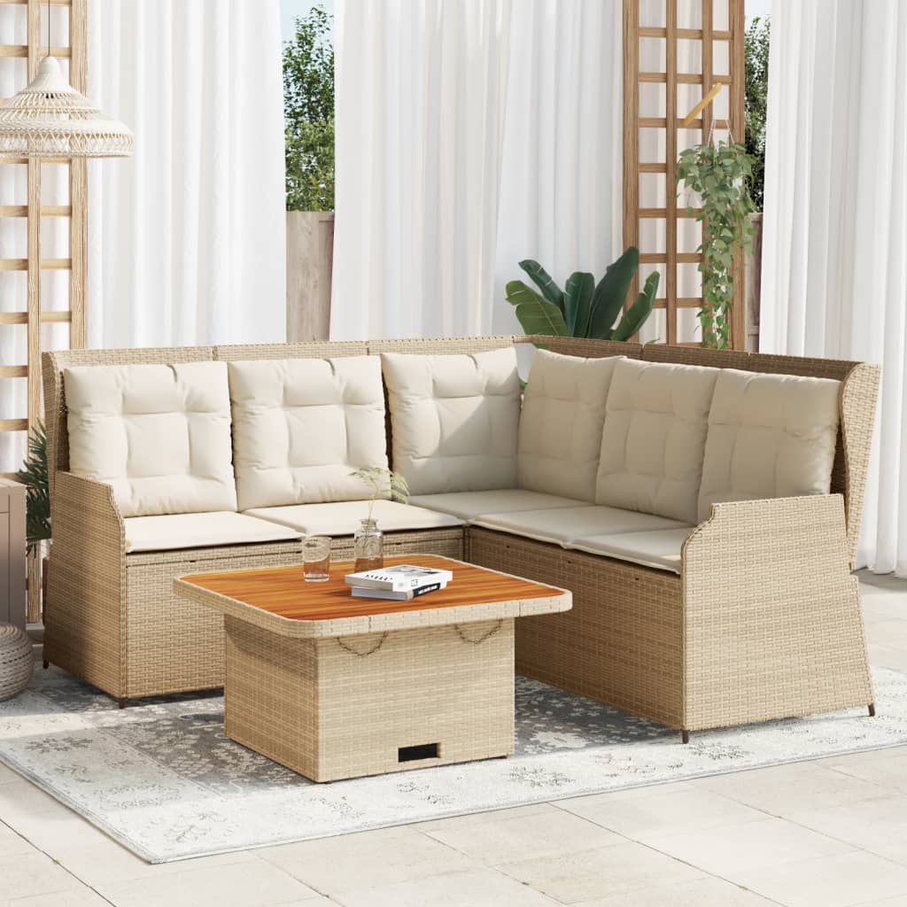 vidaXL Set muebles de jardín 4 piezas y cojines ratán sintético beige