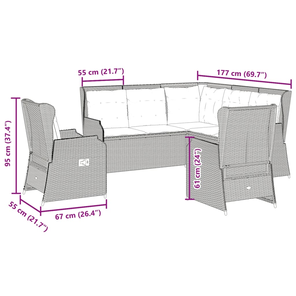 vidaXL Set muebles de jardín 5 piezas y cojines ratán sintético marrón