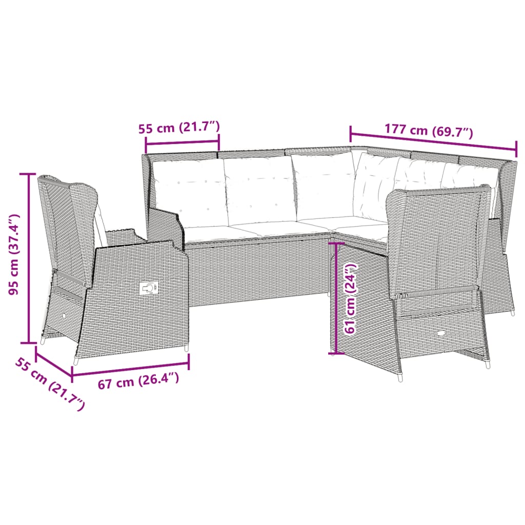 vidaXL Set muebles de jardín 5 pzas con cojines ratán sintético beige