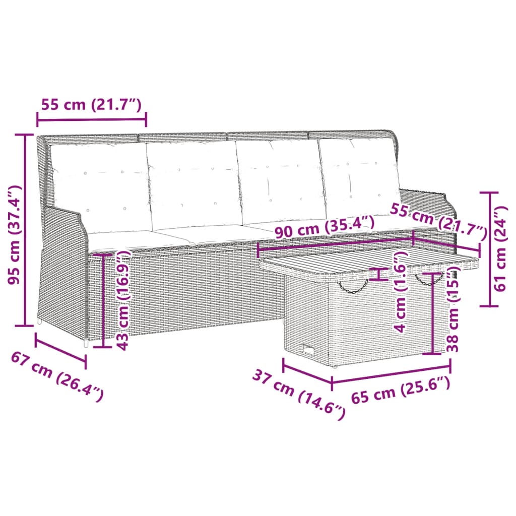 vidaXL Set muebles de jardín 3 piezas y cojines ratán sintético beige