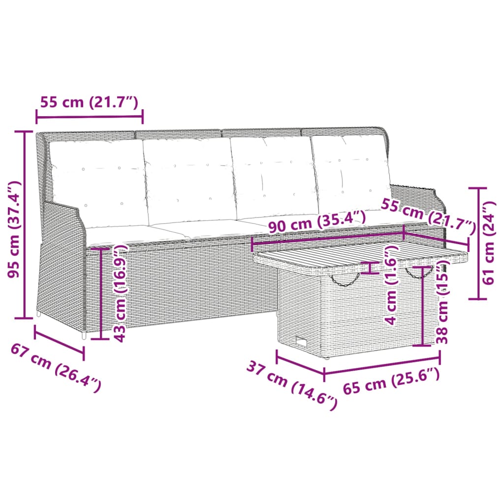 vidaXL Set muebles de jardín 3 piezas y cojines ratán sintético beige