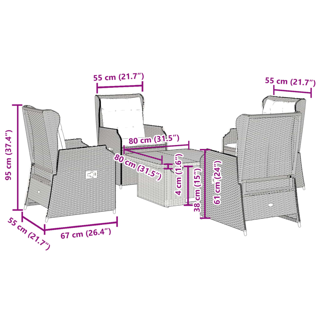 vidaXL Set de muebles de jardín 5 pzas y cojines ratán sintético negro