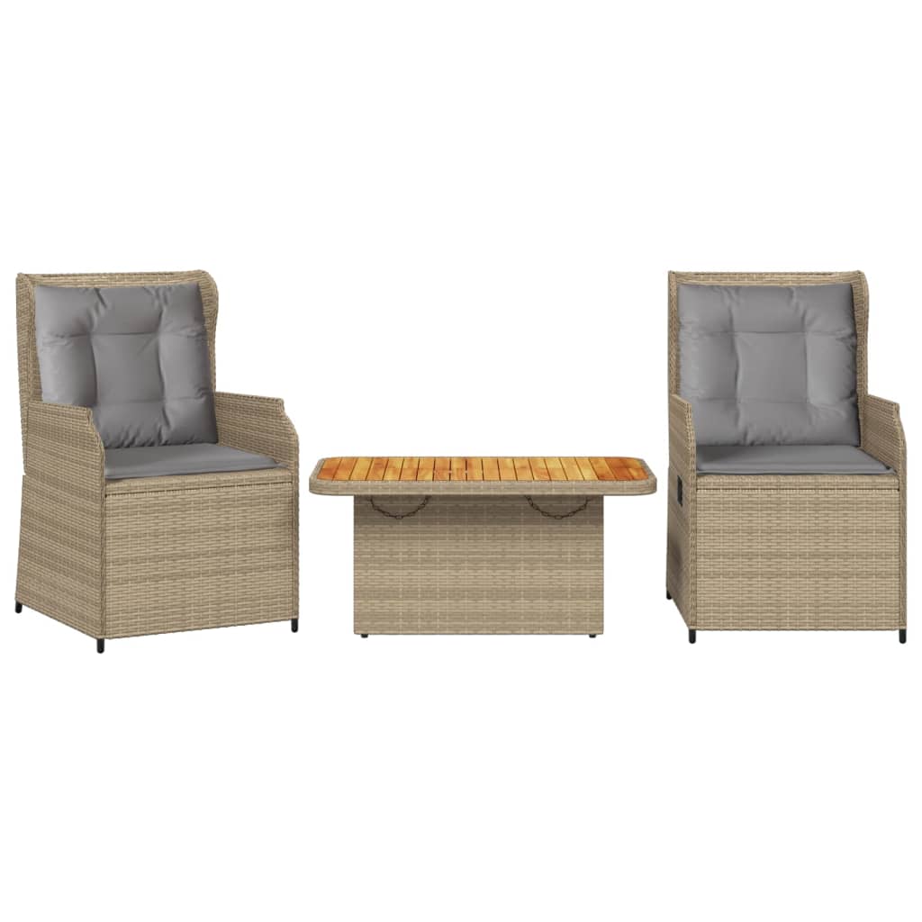 vidaXL Set muebles de jardín 3 piezas y cojines ratán sintético beige