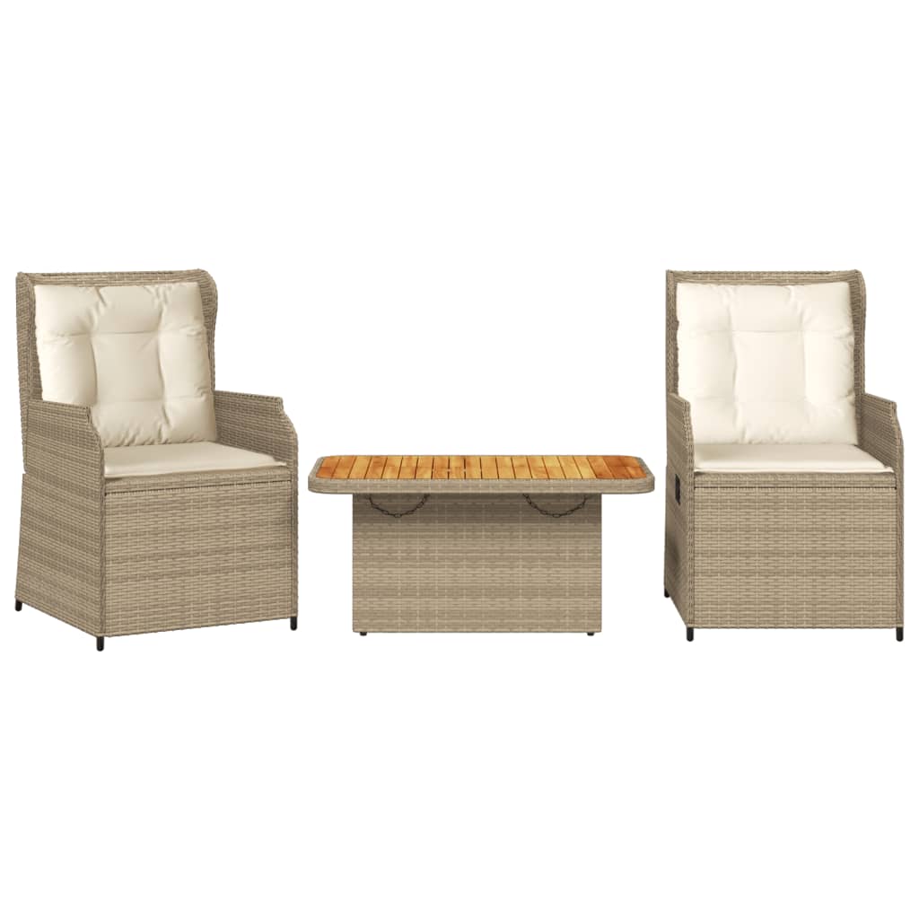 vidaXL Set muebles de jardín 3 piezas y cojines ratán sintético beige