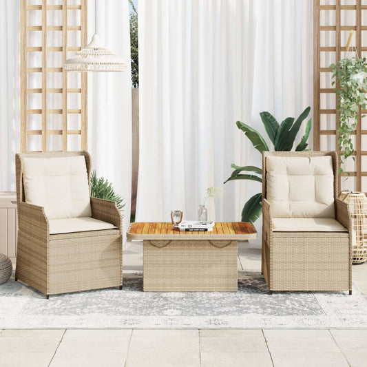 vidaXL Set muebles de jardín 3 piezas y cojines ratán sintético beige