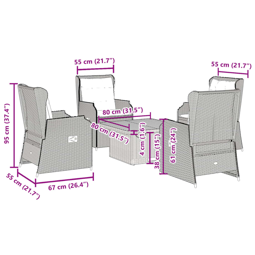 vidaXL Set muebles de jardín 5 pzas con cojines ratán sintético beige