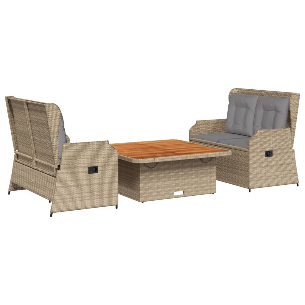 vidaXL Set muebles de jardín 3 piezas y cojines ratán sintético beige