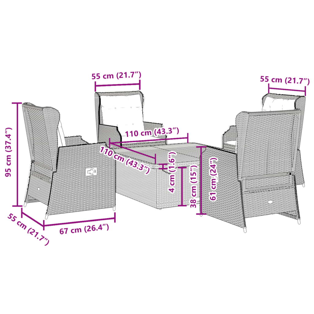 vidaXL Set muebles de jardín 5 pzas con cojines ratán sintético beige