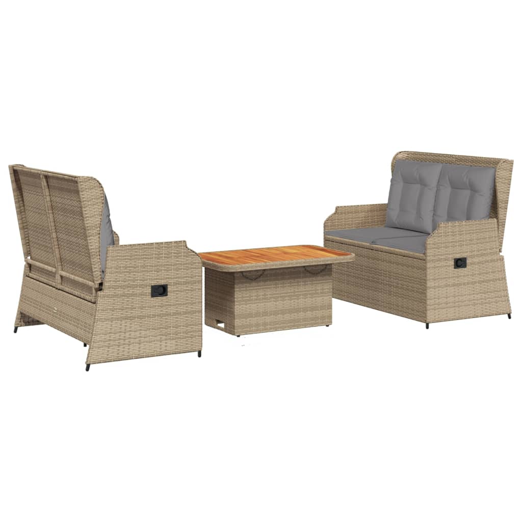 vidaXL Set muebles de jardín 3 piezas y cojines ratán sintético beige