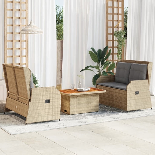 vidaXL Set muebles de jardín 3 piezas y cojines ratán sintético beige