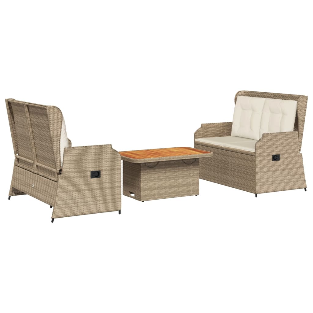 vidaXL Set muebles de jardín 3 piezas y cojines ratán sintético beige