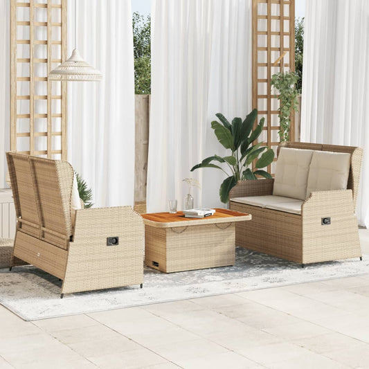 vidaXL Set muebles de jardín 3 piezas y cojines ratán sintético beige