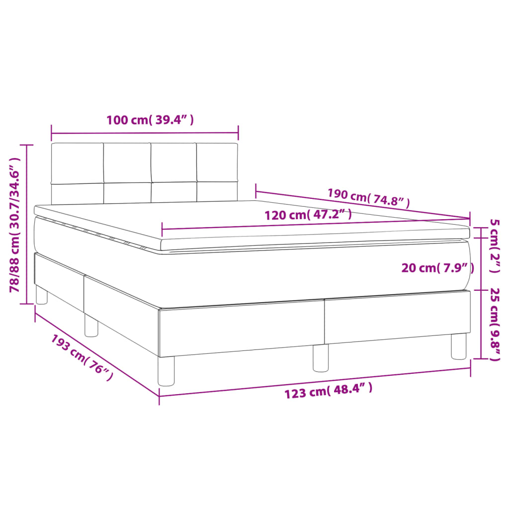 vidaXL Cama box spring con colchón terciopelo gris oscuro 120x190 cm