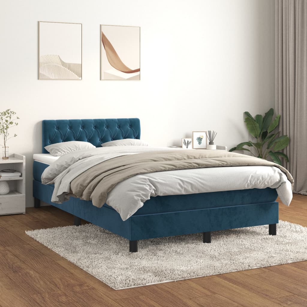 vidaXL Cama box spring con colchón terciopelo azul oscuro 120x190 cm