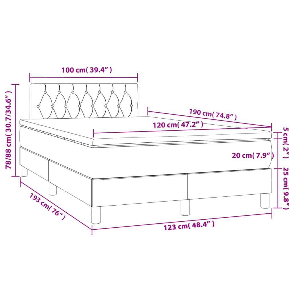 vidaXL Cama box spring con colchón terciopelo azul oscuro 120x190 cm