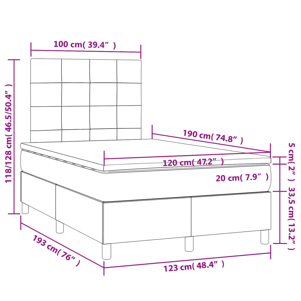 vidaXL Cama box spring con colchón tela color crema 120x190 cm