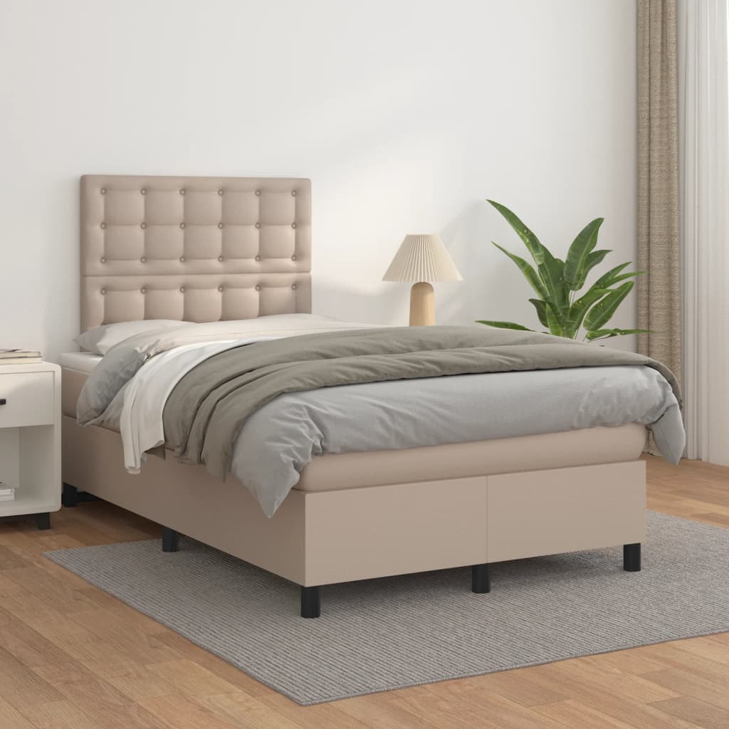 vidaXL Cama box spring con colchón cuero sintético capuchino 120x190cm