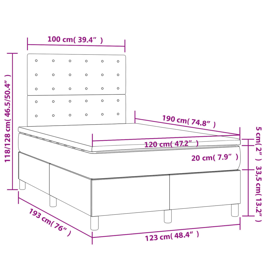 vidaXL Cama box spring con colchón cuero sintético capuchino 120x190cm