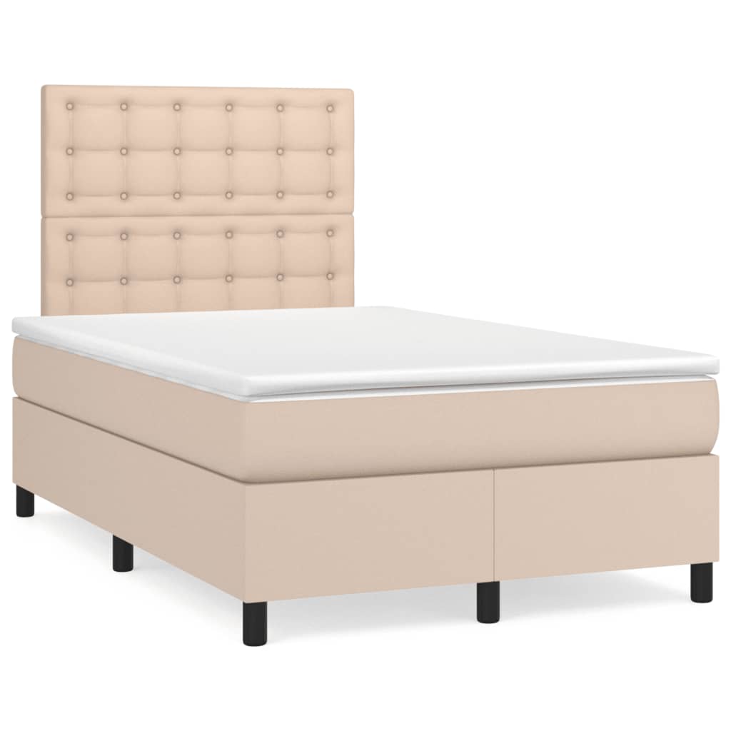 vidaXL Cama box spring con colchón cuero sintético capuchino 120x190cm