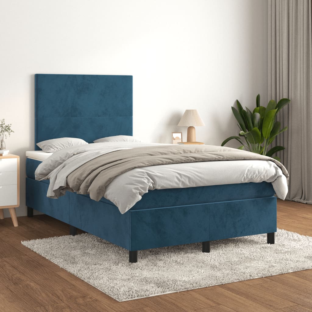 vidaXL Cama box spring con colchón terciopelo azul oscuro 120x190 cm