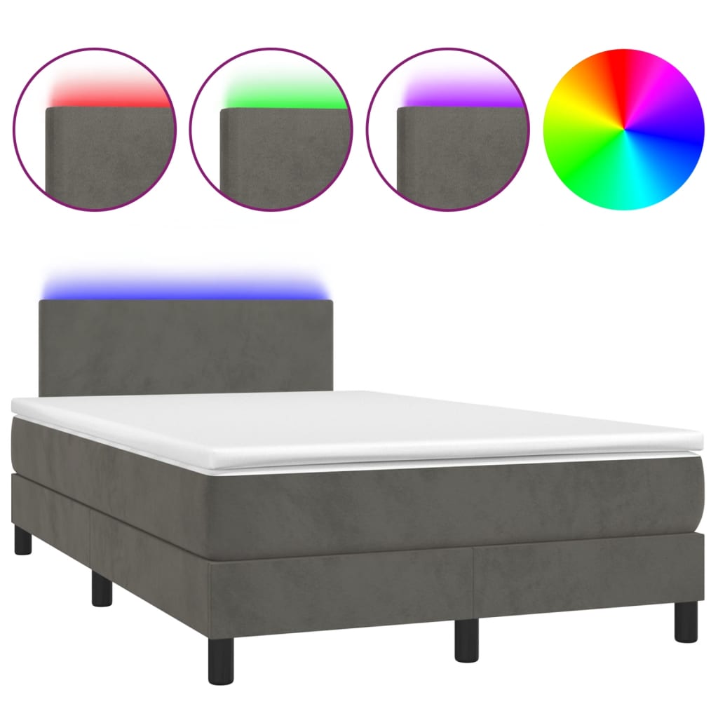 vidaXL Cama box spring colchón y LED terciopelo gris oscuro 120x190 cm