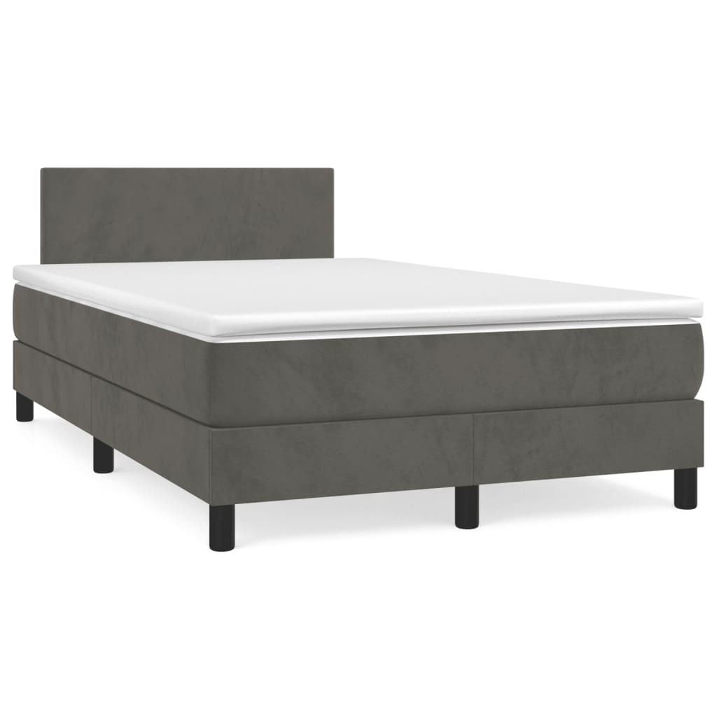 vidaXL Cama box spring colchón y LED terciopelo gris oscuro 120x190 cm