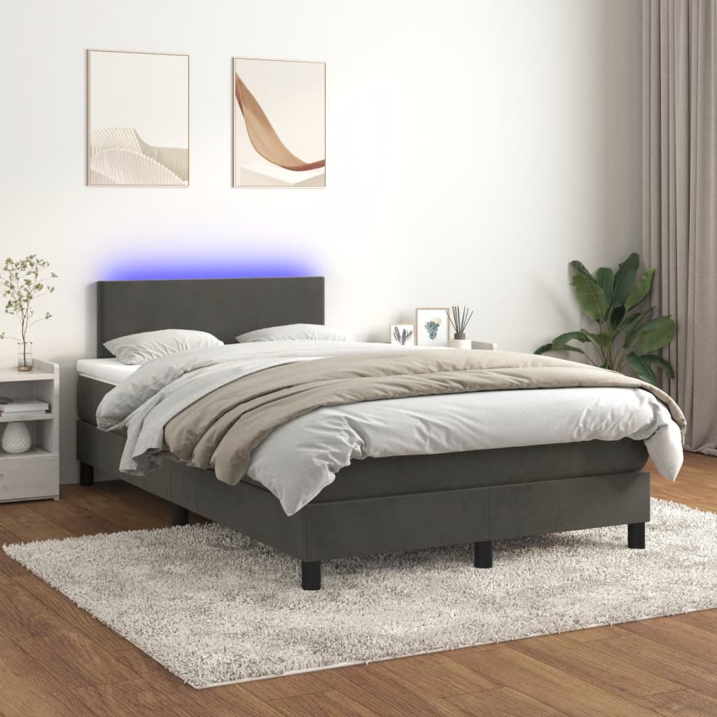 vidaXL Cama box spring colchón y LED terciopelo gris oscuro 120x190 cm