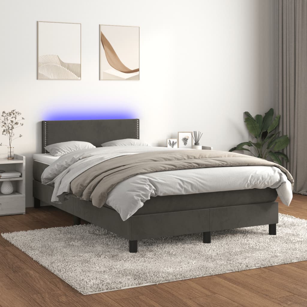 vidaXL Cama box spring colchón y LED terciopelo gris oscuro 120x190 cm