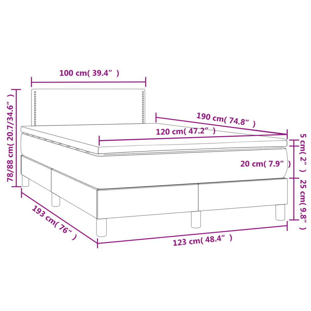 vidaXL Cama box spring colchón y LED terciopelo gris oscuro 120x190 cm