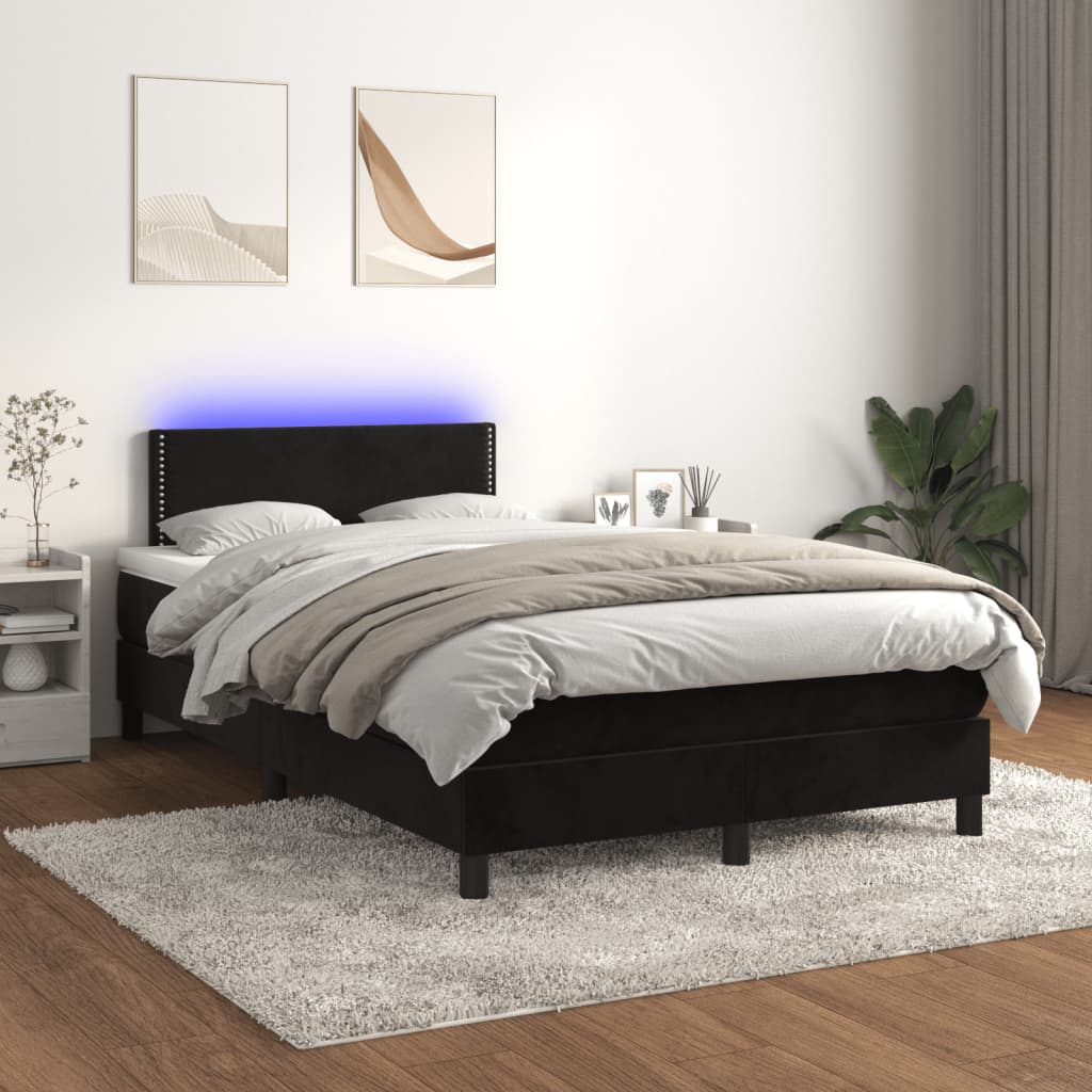 vidaXL Cama box spring con colchón y LED terciopelo negro 120x190 cm