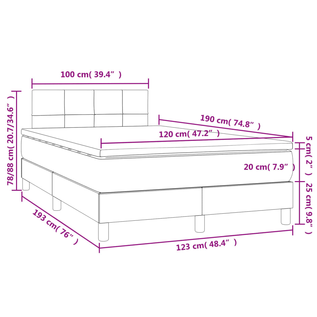 vidaXL Cama box spring con colchón y LED terciopelo negro 120x190 cm