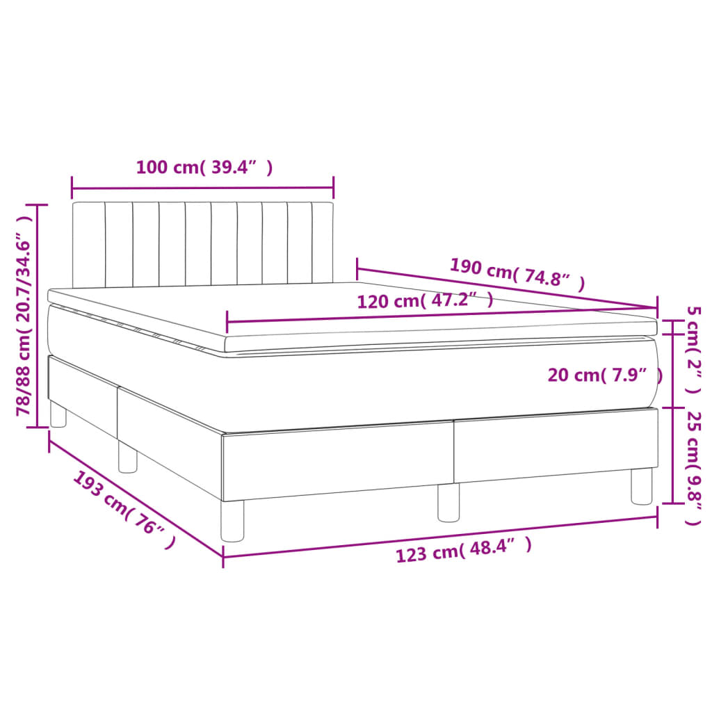 vidaXL Cama box spring colchón y LED terciopelo gris oscuro 120x190 cm