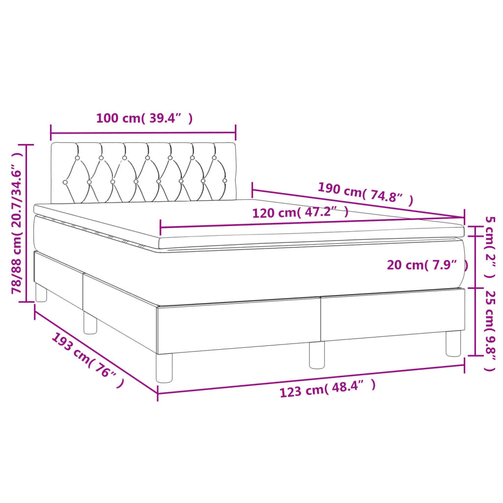 vidaXL Cama box spring colchón y LED terciopelo gris oscuro 120x190 cm