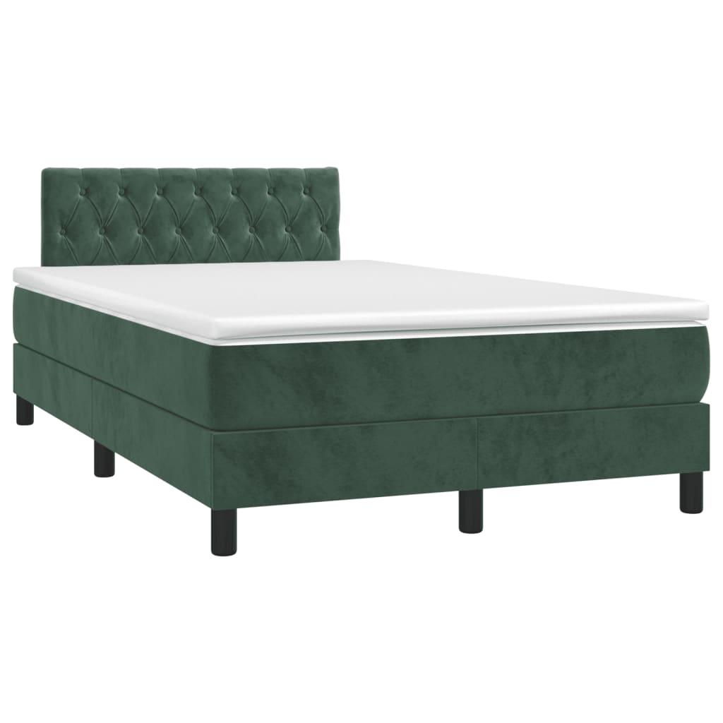 vidaXL Cama box spring colchón y LED terciopelo verde oscuro 120x190cm