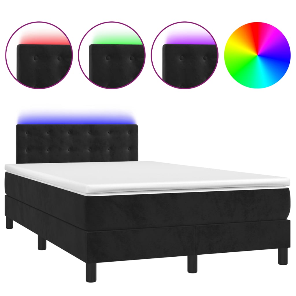 vidaXL Cama box spring con colchón y LED terciopelo negro 120x190 cm