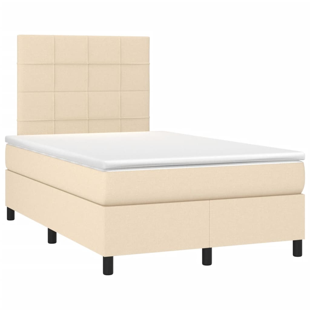 vidaXL Cama box spring con colchón y luces LED tela crema 120x190 cm