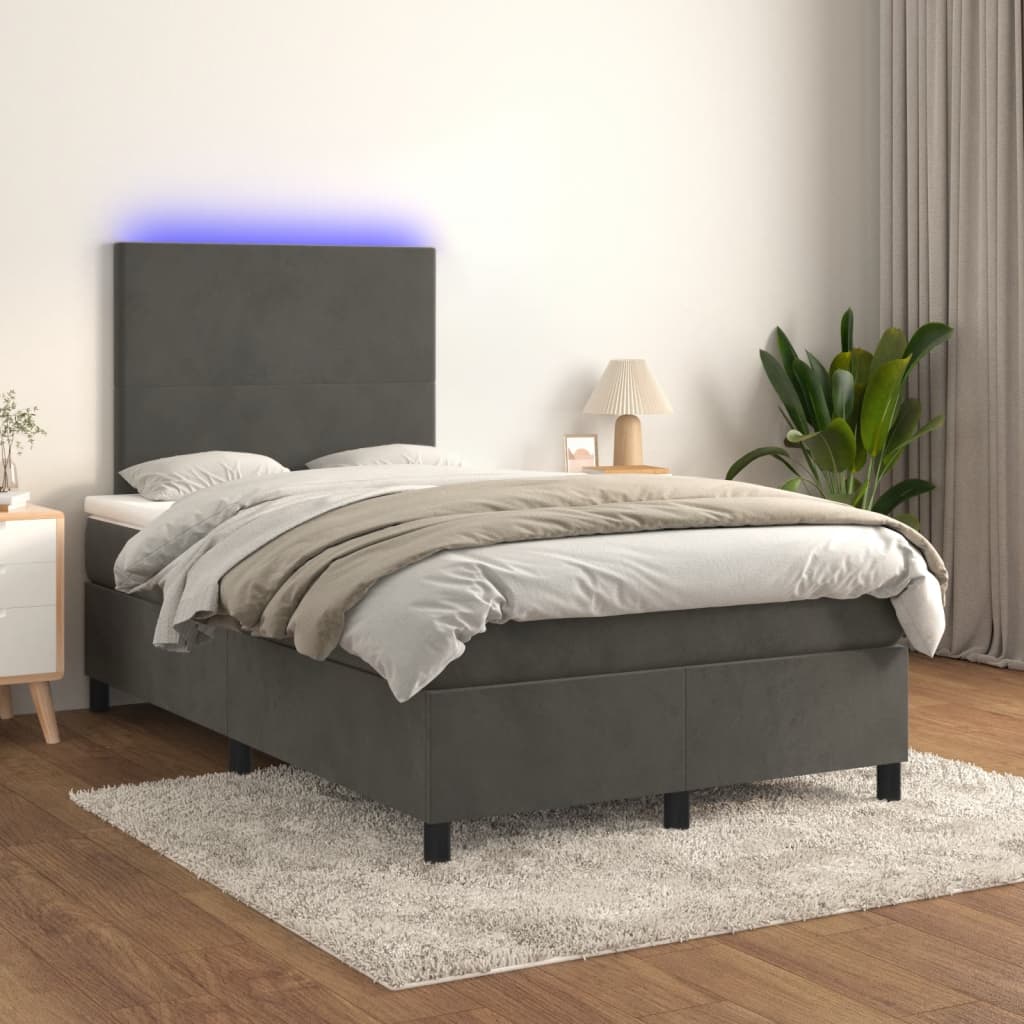 vidaXL Cama box spring colchón y LED terciopelo gris oscuro 120x190 cm