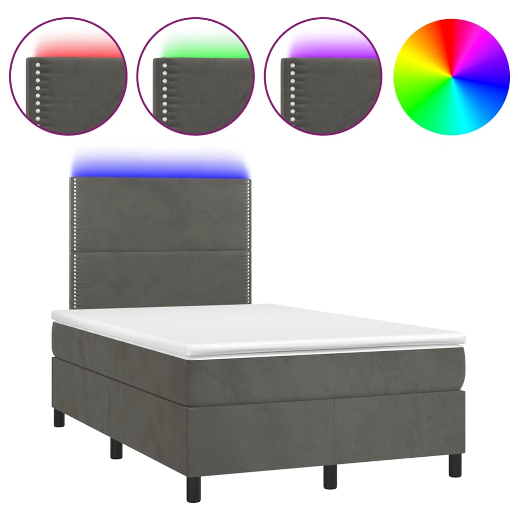 vidaXL Cama box spring colchón y LED terciopelo gris oscuro 120x190 cm