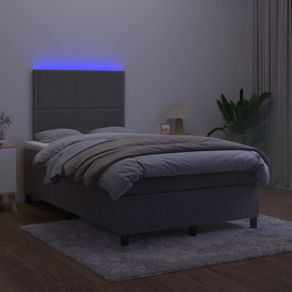 vidaXL Cama box spring colchón y LED terciopelo gris oscuro 120x190 cm