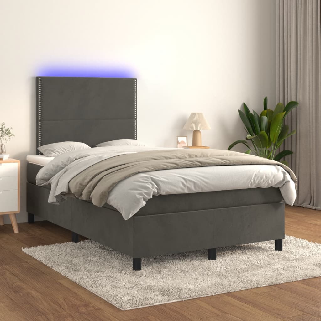 vidaXL Cama box spring colchón y LED terciopelo gris oscuro 120x190 cm