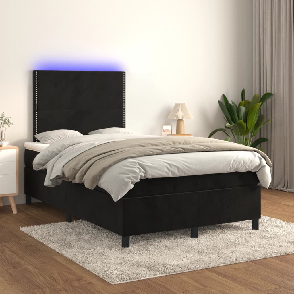 vidaXL Cama box spring con colchón y LED terciopelo negro 120x190 cm